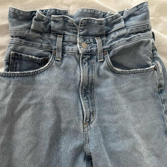 AGOLDE Light Wash Organic-Cotton Straight-Leg Jeans, Lettuce Waistband – US 27 - Picture 1 of 9